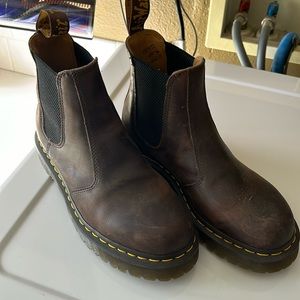 Slip on brown Doc Martin booties